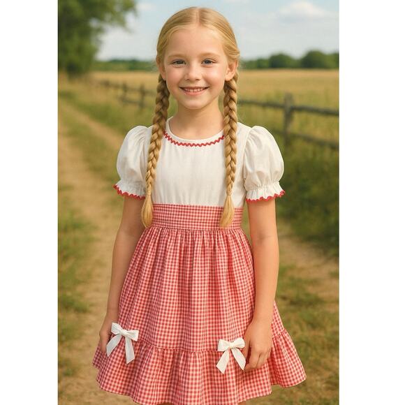 VTG 60s Dress Handmade Cottage Prairie Peasant Square Dance Western Girl’s SZ 6 - Picture 1 of 16